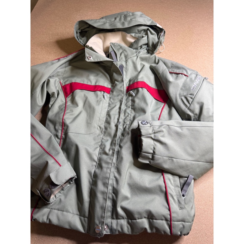 DNA Descente North America Ski Jacket Hooded Sage Green‎ Red Mens Medium